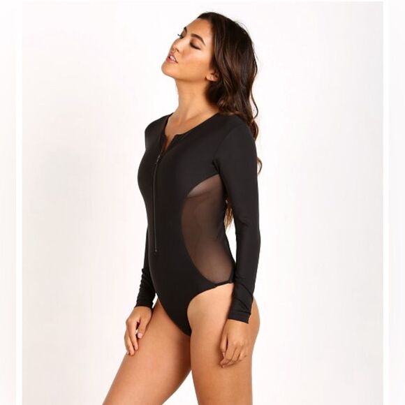 Issa de' Mar Makena Black Mesh Side Zip Front Surf Suit - Picture 3 of 9